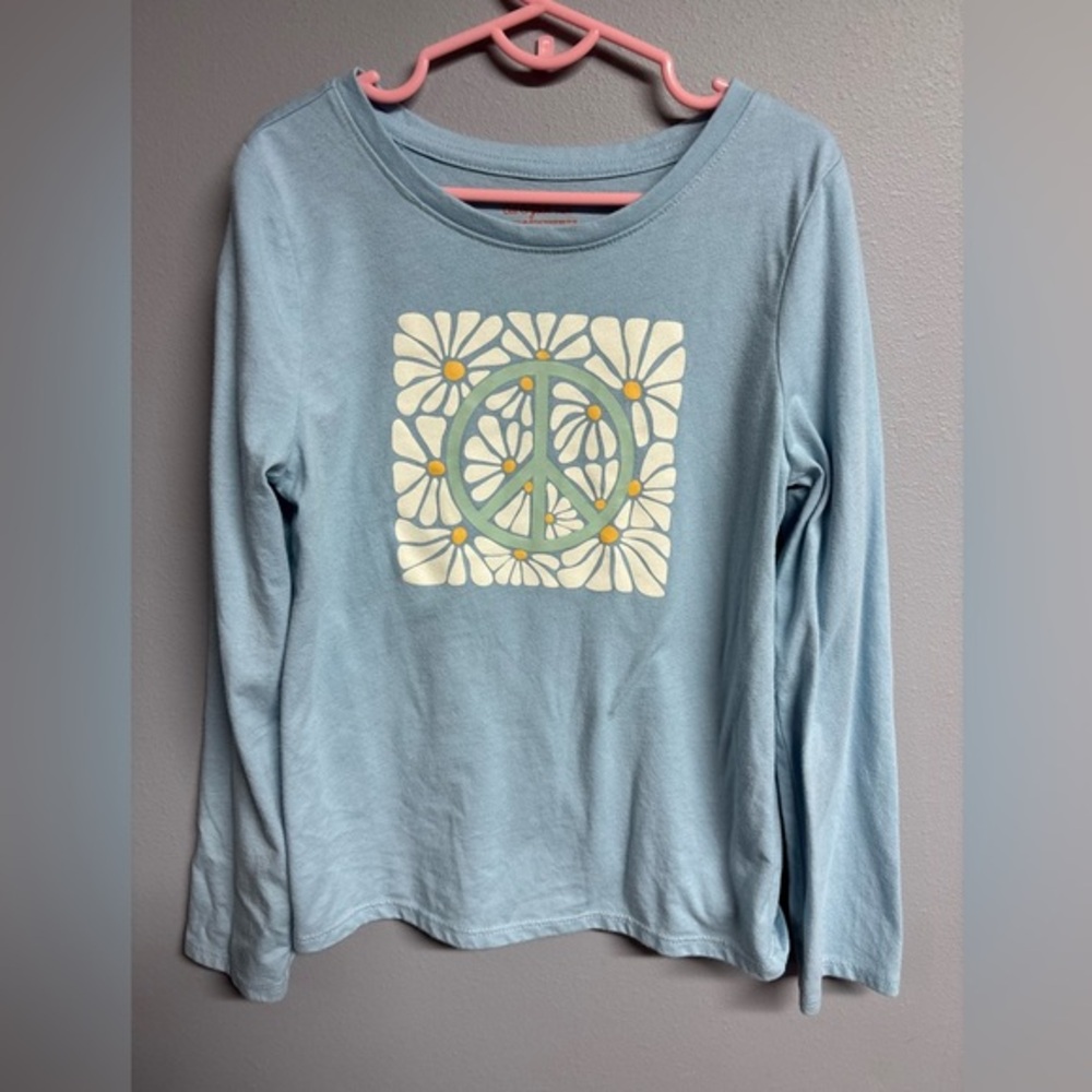 Cat & Jack Light Blue Long Sleeve Tee with Peace Sign